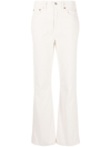 Re/done 70s Cropped High-rise Bootcut Jeans In Neutrals