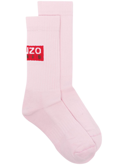 Kenzo Logo Intarsia-knit Ankle Socks In Pink