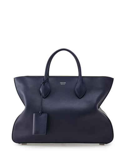 Ferragamo Logo-stamp Leather Tote Bag In Black