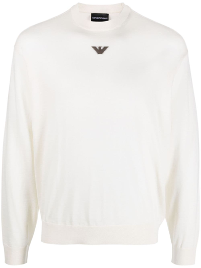 Emporio Armani Intarsia-knit Logo Virgin Wool Jumper In White