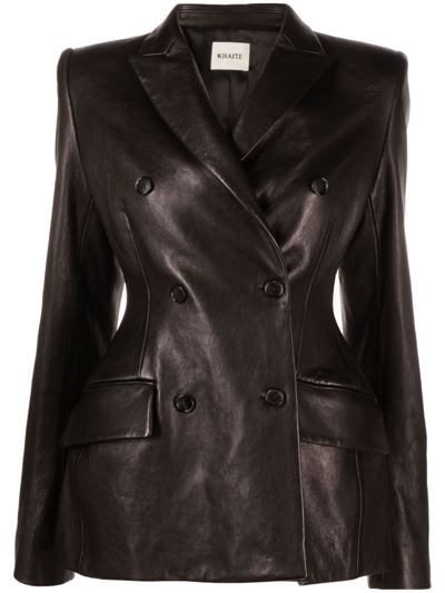 Khaite Martu Double-breasted Leather Blazer Jacket In Black