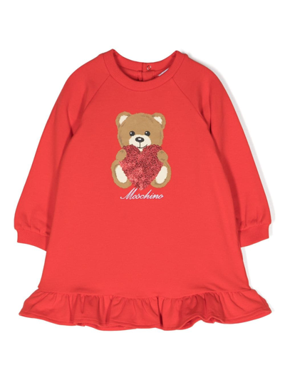 Moschino Babies' Teddy Bear-motif Stretch-cotton Dress In Rosso