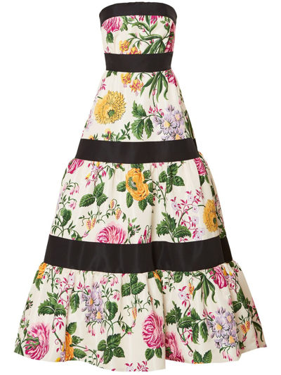 Carolina Herrera Strapless Floral Gown In White
