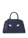 Ferragamo Medium Hug Leather Top Handle Bag In Blue