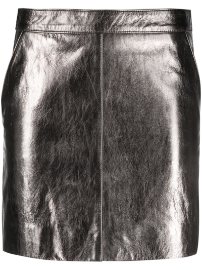P.a.r.o.s.h Metallic Leather Mini Skirt In Silver