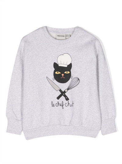 Mini Rodini Kids' Chef Cat Cotton Sweatshirt In Grey