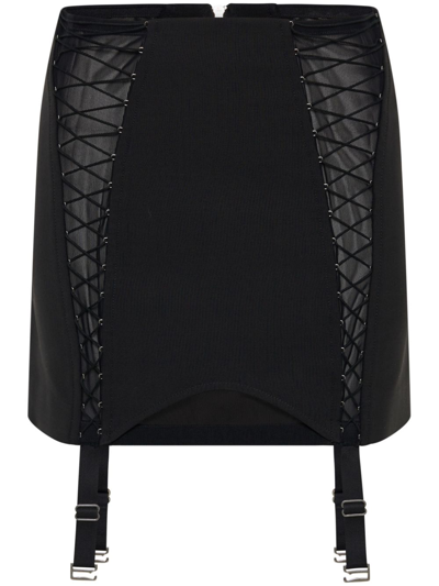 Dion Lee Lace-up Sheer Miniskirt In Black