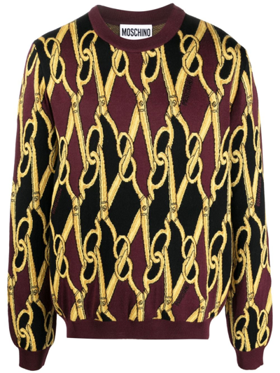 Moschino Abstract-print Virgin-wool Jumper In Red