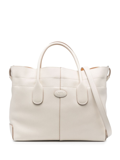 Tod's Drawstring Leather Tote Bag In Light Beige