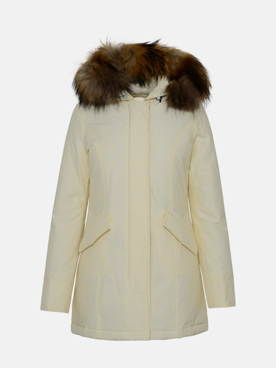 Woolrich Artic White Cotton Blend Parka In Cream