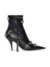 Balenciaga Womens Cagole Lambskin Buckle Zip Ankle Booties In Black