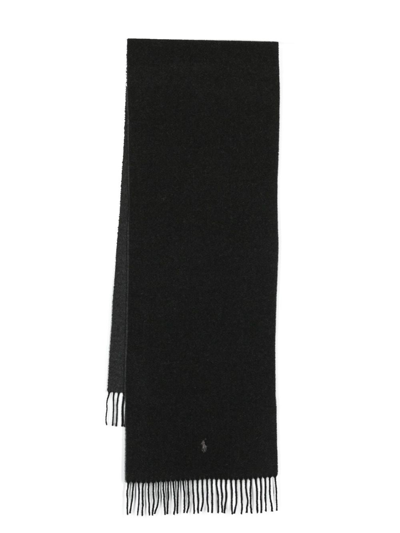 Polo Ralph Lauren Logo-embroidered Wool Scarf In Black