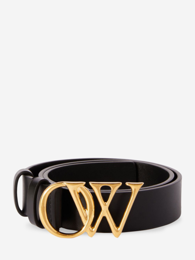 Off-white Ow-buckle Leather Belt In Black/gold