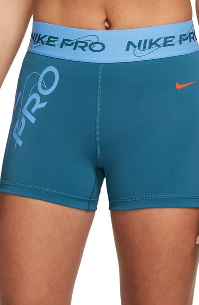Nike Pro Mid Rise Graphic Training Shorts In Blue
