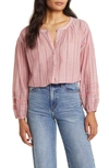 Lucky Brand Stripe Button Front Shirt In Mauve Stripe
