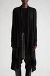 Rick Owens Open Front Long Wool Cardigan In Black