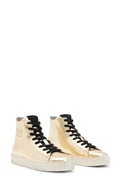 Allsaints Tana Metallic Leather High Top Trainer In Gold