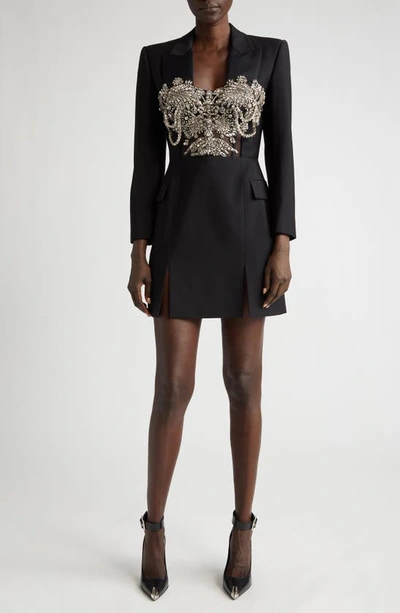 Alexander Mcqueen Crystal-embellished Mini Blazer Dress In Black
