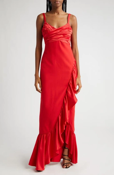 Likely Billie Pleated Ruffle Gown In Scarlet