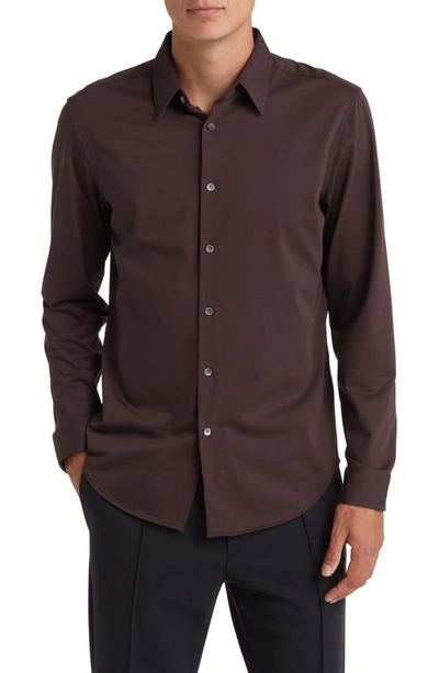 Theory Sylvain Nd Structure Knit Button-up Shirt In Malbec