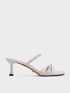 CHARLES & KEITH CHARLES & KEITH - SQUARE CRYSTAL-EMBELLISHED METALLIC LEATHER HEELED MULES