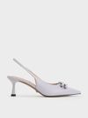 CHARLES & KEITH CHARLES & KEITH - BOW CRYSTAL-EMBELLISHED LEATHER SLINGBACK PUMPS