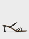 CHARLES & KEITH CHARLES & KEITH - SQUARE CRYSTAL-EMBELLISHED LEATHER HEELED MULES