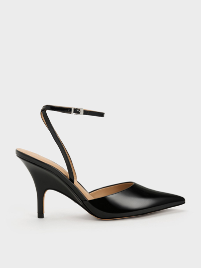 Charles & Keith Patent Leather Ankle Strap Pumps In Black