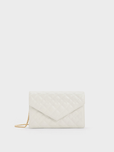 Charles & Keith Duo Quilted Envelope Clutch In White
