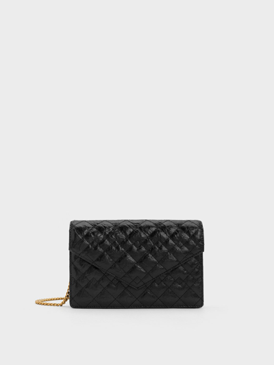 Charles & Keith Duo Quilted Envelope Clutch In Jet Black
