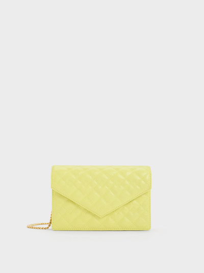 Charles & Keith Duo Quilted Envelope Clutch In Butter