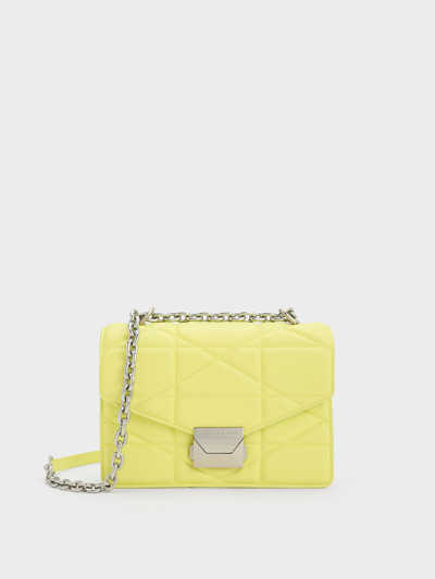 Charles & Keith Blanche Chevron Chain Handle Bag In Butter
