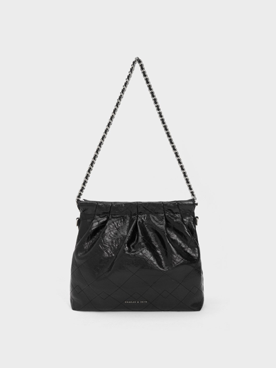 Charles & Keith Duo Chain Handle Shoulder Bag In Noir