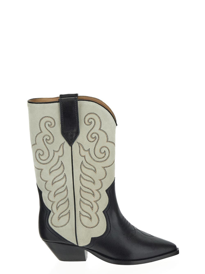 Isabel Marant Duerto Embroidered Suede Cowboy Boots In Black