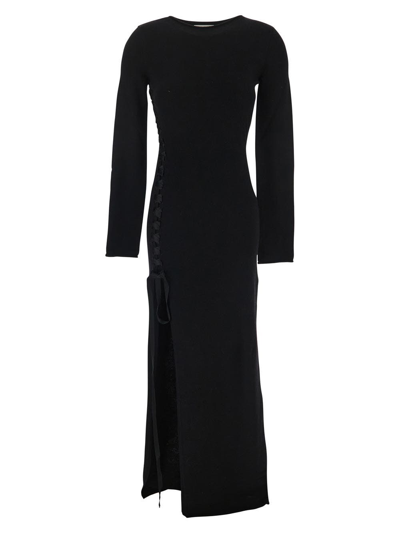 Saint Laurent Long Lace-up Dress In Black