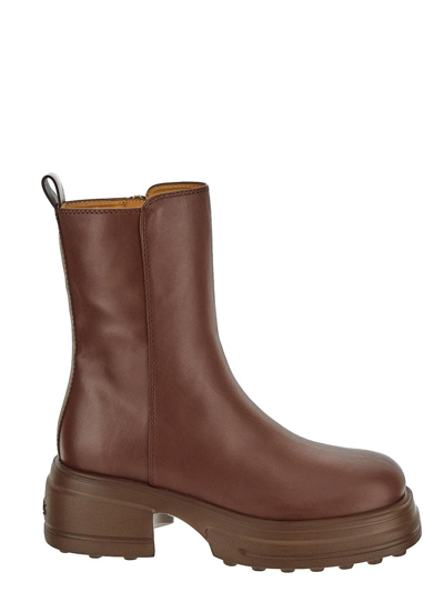 Tod's Leather Platform Ankle Boots In Brown