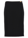 Versace Black Midi Skirt With Side Slit In Stretch Wool Woman
