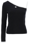 Courrèges Logo-embroidered One-shoulder Top In Black Heritage White (black)