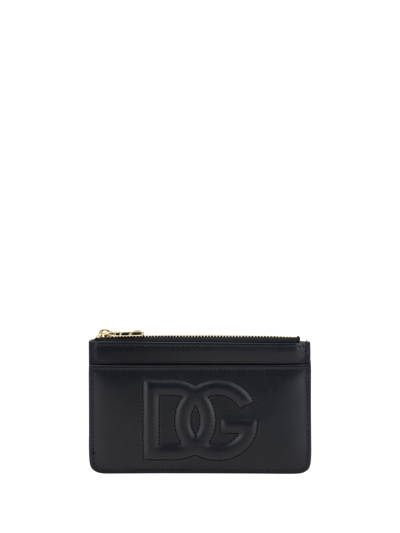 Dolce & Gabbana Embossed Leather Zip Card Case In Black