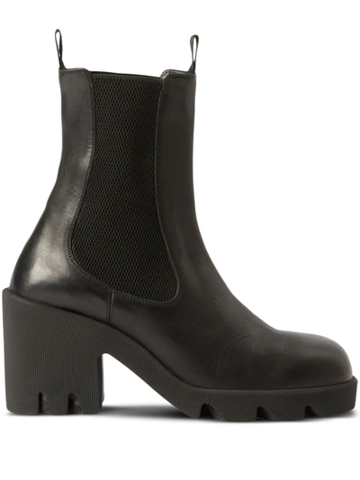 Burberry Elasticated-panel Leather Boots In Black