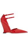 Ferragamo Vidya Patent Dual-buckle Wedge Pumps In Flame Red