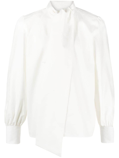 Saint Laurent Tie-detailed Cotton-twill Shirt In White