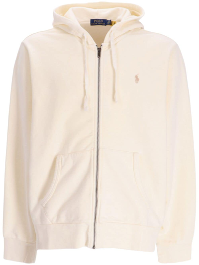 Polo Ralph Lauren Logo-embroidered Cotton Zip-up Jacket In Weiss