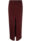 Patou Merino-blend Ribbed Knit Midi Skirt In Rot