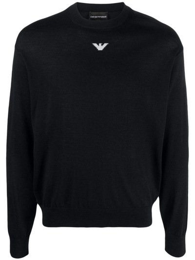 Emporio Armani Intarsia-knit Logo Jumper In Black