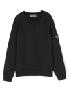 Stone Island Black Crewneck Sweatshirt With Logo Patch On The Sleeve In Cotton Boy In Schwarz