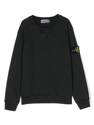 Stone Island Junior Compass-motif Cotton Sweatshirt In Schwarz