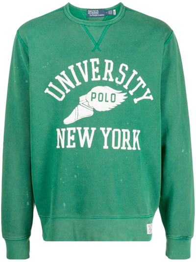 Polo Ralph Lauren Graphic-print Fleece-texture Sweatshirt In Athletic Green