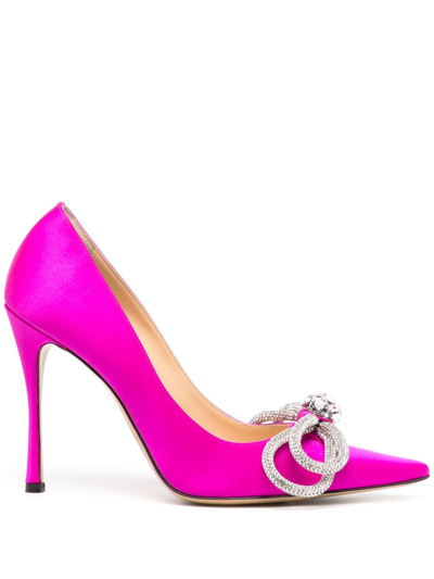 Mach & Mach Double Bow 110mm Crystal-embellished Pumps In Fuchsia