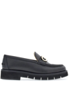 Ferragamo Black Ofelia Lug Moccasin With Gancini Ornament In Schwarz